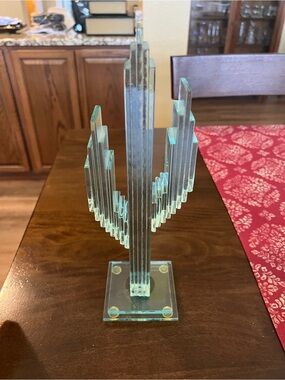 Art Glass Cactus Sculpture in Pale Green